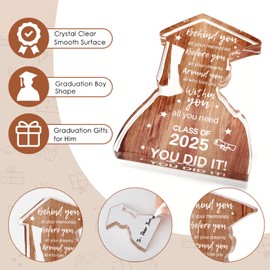 2025 Graduation Gifts for Him Class Of 2025 College Graduation Decoration, Inspirational Positive Congratulations Graduation Quote Behind You All Your Memories Card Wood-Like Acrylic Plaque Desk Decor