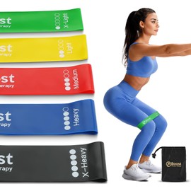 BOOSTFIT Resistance Bands Set – 5 Loop Natural Latex Exercise Bands with Varying Resistance Levels – Includes Carry Bag & Workout Guide