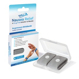 Hionfurt Bandas de mareo por movimiento, antináuseas, para adultos y niños, alivio de enfermedades matutinas para mujeres embarazadas, alivio de acupresión y náuseas para automóvil, mar y enfermedad aérea, 1 par, gris