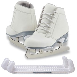 SKATE GURU Jackson Ultima Recreational Women's Figure Ice Skates Softec Diva DV3000 / Color: White, Adult Size: 8 Bundle with Free Guardog Skate Guards