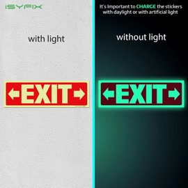iSYFIX Exit Stickers Signs with Directional Right & Left Arrow 6 Pack 12x4 Inch - Glow in the Dark Photoluminescent Vinyl for Office, School, Business, Warehouse - UV & Weather Resistant for Indoor/Outdoor Use