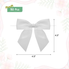 sourcing map 50 Pcs Pre-Tied Bows Satin Ribbon Bows 4.5" Twist Ties Gift Bows for Craft DIY Candy Bags Christmas Wedding Decor Party Treat Bags Silver