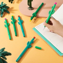 Craftdady 15pcs Cactus Writing Black Ink Pens Ballpoint Gel Pens 3 Color Cute Rollerball Fun Pen for Classroom School Office Students Supplies 155mm
