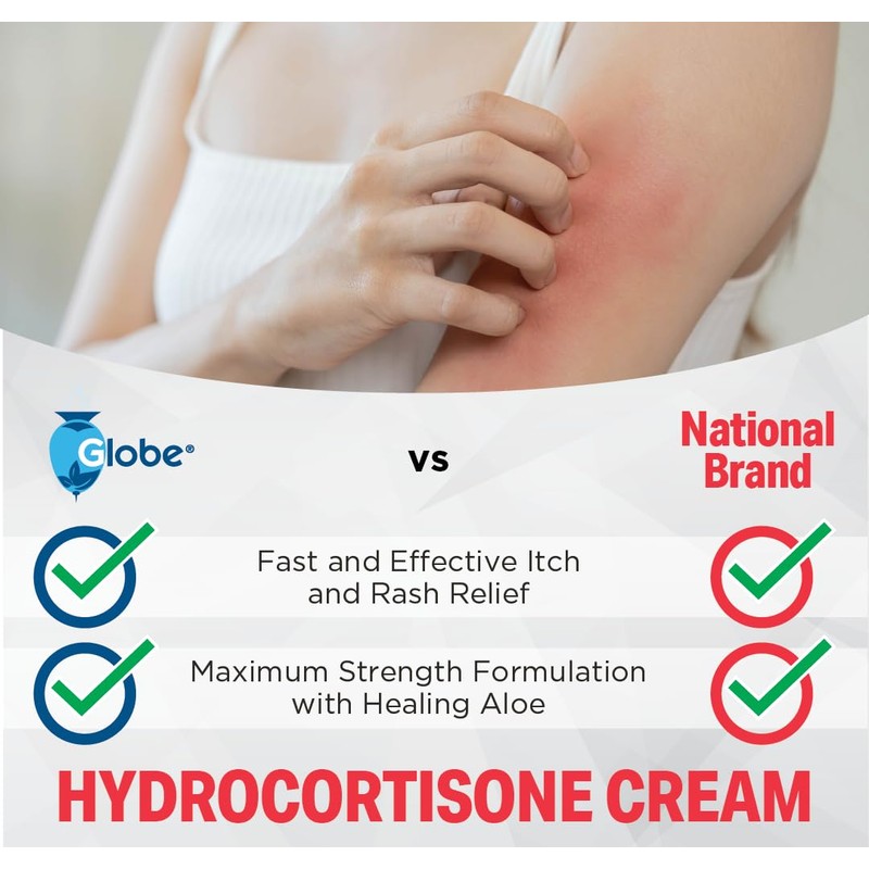 (3 Pack) Globe Hydrocortisone Maximum Strength Cream 1% w/Aloe, Anti-Itch