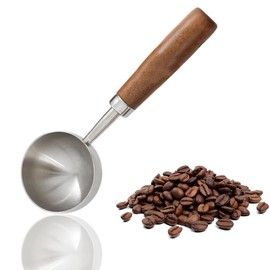 WeddHuis 1 Pcs Stainless Steel Coffee Spoon Kitchen Measuring Spoon for Coffee Tea Coffee Bean Scoop Ice Cream Scoop with Walnut Handle (15ml Capacity)