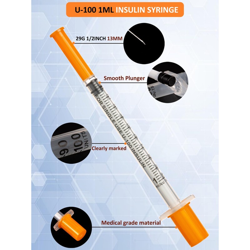 20 Pack 1ml Disposable Syringe, 29G 1cc 1/2 Inch (13mm)