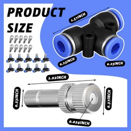 Gisafai 20 Pcs Misting Nozzles Include 1/4" Water Misting Nozzle Tees, 6mm Brass Nozzles 1/4" Connect Fitting Air Hose Sprayer for Outdoor Spray Cooling System(Two Section)