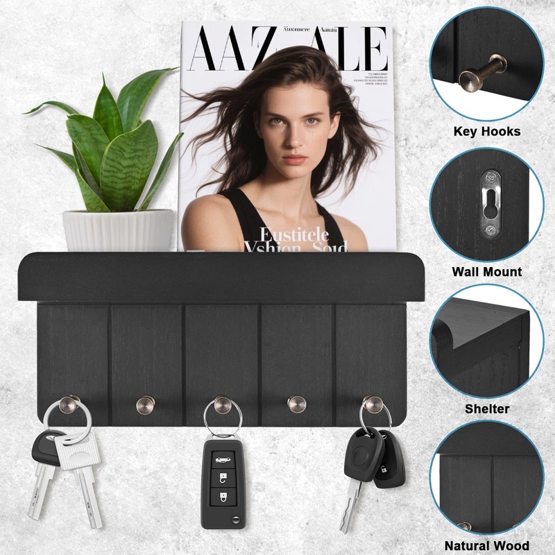 Kldgris Key Rack with Shelf, Wooden Key Holder, Decorative Wall