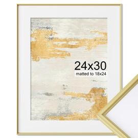 24x30 Metal Picture Frame, 24 by 30 Premium Aluminum Large Poster Frames with 18x24 Removable Mat, Tempered Glass, Vertical and Horizontal Display, Wall Hook Hanging Hardware Included, Gold, 1 Pack