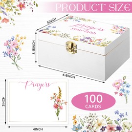 CroBlissful Prayer Box with 100 Pcs Prayer Cards 6.8 x 5 x 3 Inches Wooden Distressed Box Prayer Request Cards for Christian Gifts(Flowers)