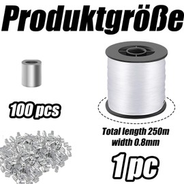 0.8 mm x 250 m Fishing Line Transparent Nylon Line Tear-Resistant Fishing Line Transparent Fishing Line Set with 100 Pieces Aluminium Components for DIY Decoration