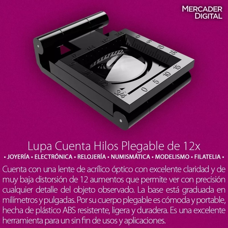 Mercader Digital 2 Pzs Lupa Cuenta Hilos 12x Lente 22mm