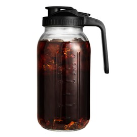 DAZHICN 64 oz Glass Pitcher with Lid, 2 Quart Glass Mason Jar Pitcher, Wide Mouth, Leak Proof Glass Pitcher for Fridge Cold Beverages and Iced Coffee (Black)