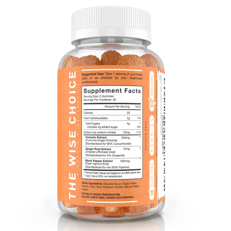 PUREFINITY PUREFINITY Turmeric and Ginger Supplement Gummies with Black Pepper,