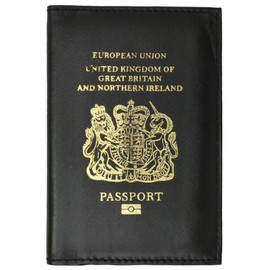 United Kingdom Passport Wallet Genuine Leather Passport holder with British Passport Emblem (Black)