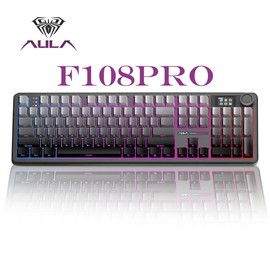 Aula F108 Pro Wireless Mechanical Gaming Keyboard, Full Size With Knob Smart Screen Num Pad Tri-Mode RGB Backlit Hot Swappable Customize Keyboard for Mac/PC/Android - Color: Gradient Gray