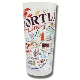 Catstudio Drinking Glass, Portland Maine Frosted Glass Cup for Kitchen, Bar Glass Drinking Glasses, Everyday Drinking Cup or Cocktail Glass, 15oz Dishwasher Safe Glass Tumbler, Wedding Gifts