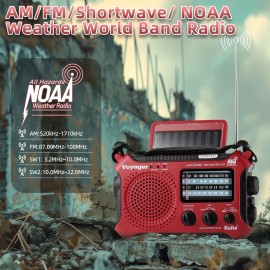 Kaito KA500 AM FM Shortwave Solar Crank Emergency NOAA Weather Alert Radio Red