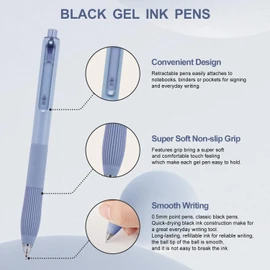 Linbsunne Gel Pens Black Ink Pens for Office 0.5mm Fine Point Pens Smooth Writing Retractable Work Pen (12-count)