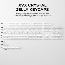 GMKWTL XVX White Crystal Jelly Keycaps, Clear Translucent Keyboard Keycaps OEM Profile Keycap Set Compatible with 61/68/84/87/98/100 ANSI Layout MX Switches Mechanical Keyboard