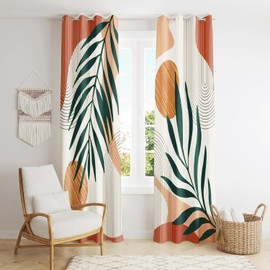 ZYLLGLOW Mid Century Modern Curtains Set Thick Cotton Boho Curtain Blackout for Bedroom Bohemian Style Decor Window Leaf Print Classical Drapes for Living Dining Room, 2 Panels, W52×72" L