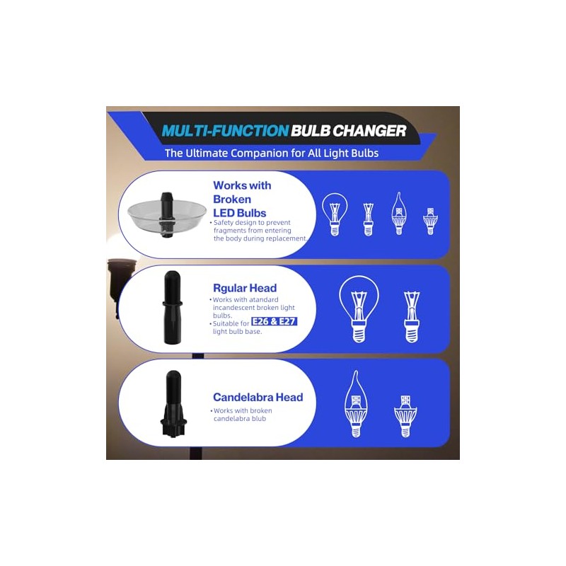 26FT Reach Light Bulb Changer for High Ceilings with Telescopic