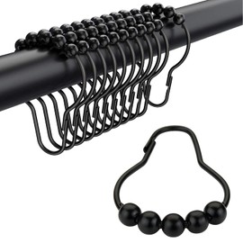 MEISO 12 Unidades Juego de 12 Ganchos para Cortina de baño Acero Inoxidable Cromo Pulido (Negro)