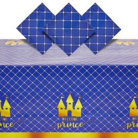3 Pack Castle Themed Plastic Table Covers, Royal Prince Baby Shower Decorations for Boys, Birthday Tablecloths (54 x 108 in)