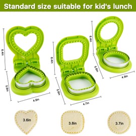 Sandwich Cutter and Sealer for Kids Lunch, Uncrustable Bread Maker-Stainless Steel, Crustless Sandwich Cutter-Heart, Square, Round, For Boys & Girls, Lunch Box Accessories, 3 Pcs Set