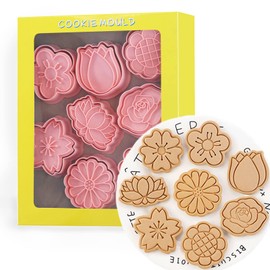 Tuxxzis 8-Pcs Flowers Cookie Cutters Set 3D Rose, Tulip, Daffodil, Daisy, lily, Orchid, Sakura, Lotus, Sunflower Cookie Cutters for Baking Party Favors and Supplies