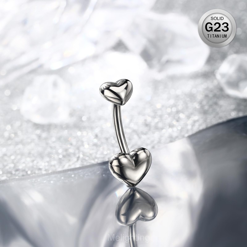 Melighting Titanium Belly Bars Heart Button Piercing Jewellery14G Belly Button