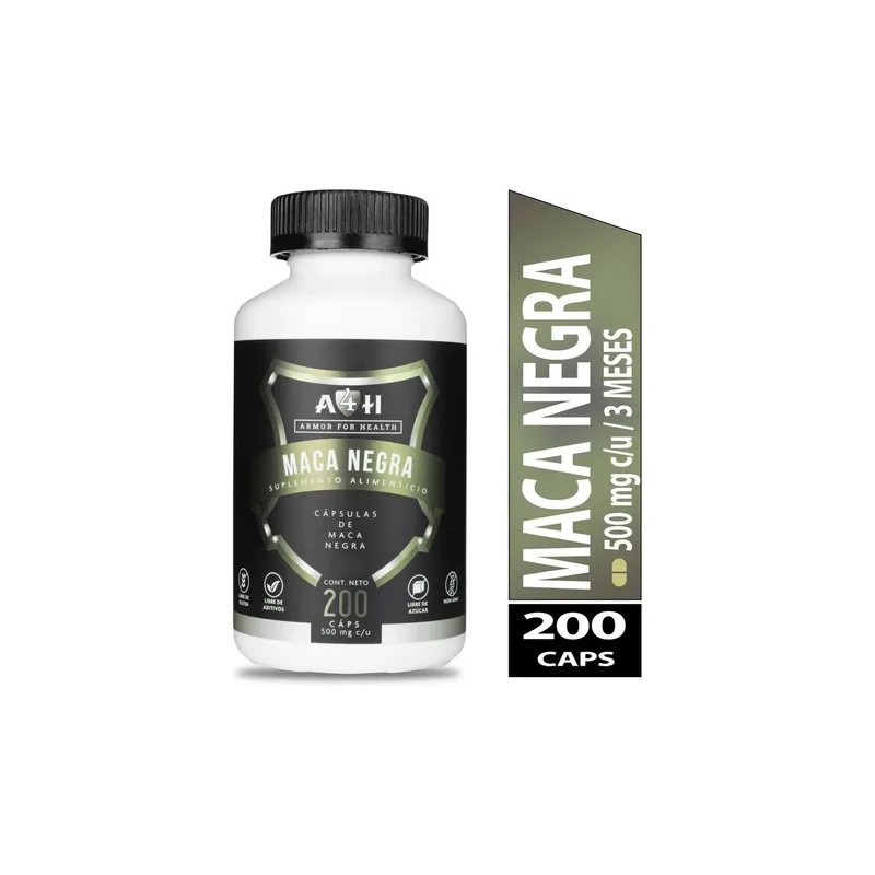 Suplemento Maca Negra Premium Calidad 200 Cápsulas 500mg A4h Sabor