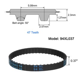 sourcing map 94XL 037 Timing Belt 47 Teeth Rubber Geared Cogged Belt, 0.37" Width, 0.20" Pitch Synchronous Timing Belt