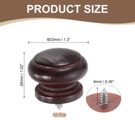 sourcing map 10Pcs Round Wood Drawer Knob, 1.3" x 1.02" Self-Tapping Solid Wood Handle Round Cabinet Knob Mushroom Shape Wooden Knobs for Furniture Dresser Wardrobes, Tea Red