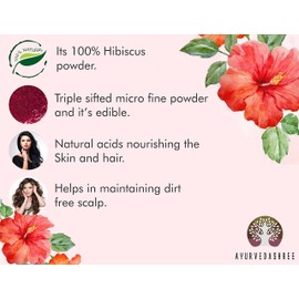 AYURVEDASHREE Hibiscus Flower Powder 200 Gm I Hibiscus Sabdariffa I Gurhal Phool Powder I Hair Mask I Refreshing Tea I Natural Herb I NON GMO I Vegan I Gluten Free