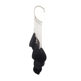 Kicomvi Feather Full Ear Cuff Bohemian Long Tassel Feather Clip Dangling Ear Ring for Women - Black