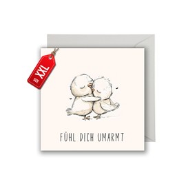 XXL Greeting Card with Envelope - "Feel the Hugge" - Cute Cute Greeting Card - Get Well Wishes / Friendship / Love Giant Card (22 cm x 22 cm)