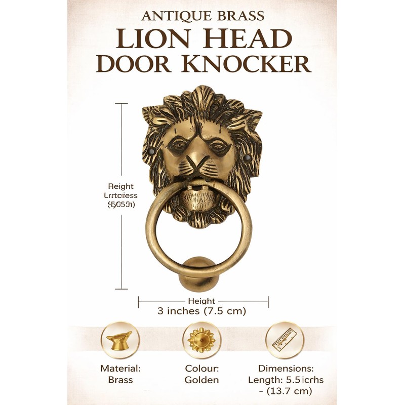 HANDTECHINDIA Brass Door Knocker Hand-Etched Carved Gate Knocker Handle Pull
