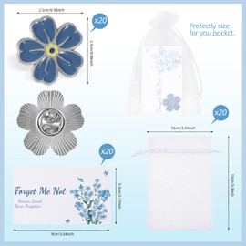Yuecda Memorial Pins Bulk Celebration of Life Funeral Favors Includes Forget Me Not Flower Lapel Pin Brooches Memorial Poem Cards Organza Bags Memorial Gift for Loved Ones (20)