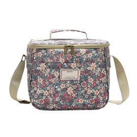 Nanxson Insulated Lunch Bag, Large Reusable Cool Bag, Waterproof Picnic Bag with Floral Pattern and Adjustable Shoulder Strap (7.5 L, B-Blue)