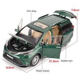 BGHSCA Toyota Sienna 1:24 Scale MPV Model Car, Diecast Toy Car with Pull Back Drive, Sound and Light Effects for Kids, Boys, Girls and Adults, Birthday Gift, Green