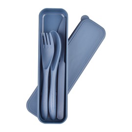Plastic Cutlery Set, Travel Cutlery with Case Set 1 Person, Portable Camping Cutlery Set for Children and Adults, Plastic Spoon Fork Sets for School, Outdoor Picnic, or Daily Use (Blue)