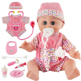 HERSITY Baby Doll Doctor Set Toy for Girls, Talking Baby Dolls Open and Closing Eyes, 13” Interactive Baby Doll Accessories Pretend Play Toy Gift for Kids Toddler 2 3+ 4 5 Years Old, Pink