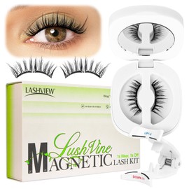 LASHVIEW Magnetic Eyelashes, Natural Look, 1 Pair of Magnetic Eyelashes with Applicator, No Glue Required, Magnetic Eyelashes, Magnetic Lashes Set, Easy to Wear and Remove (R02)
