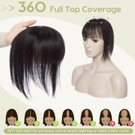 S-noilite Topper for Women Real Hair with Fringe 150% Density Toupee Hairpiece Real Hair Women's Hair Thickening for Thin Hair Mono Base 40 cm - 41 g #1B Natural Black