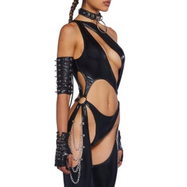 Dolls Kill Onyx Prism Moonwalk Cut-Out Catsuit by Club Exx – Sleek Catsuit With Draped Chains & Sexy Cut-Outs - Black, Small