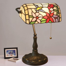 errzom Hummingbird Lamp,Tiffany Lamp,Stained Glass Table Lamp,Stained Glass Lamp,Bird Lamp,Hummingbird Night Light,Glass Table Lamp,Flower Lamp,Hummingbird Light,Bankers Lamp,Reading Desk Lamp,L