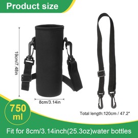 JEYORZY 1 x Water Bottle Holder, Water Bottle Bag, Universal Water Bottle Bag Cover, Neoprene Water Bottle Bag, Protective Cover with Removable Adjustable Carry Strap, for Hiking, Trekking, 750 ml