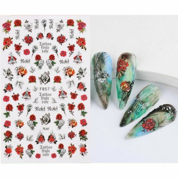 Unbranded 3D Nail Stickers Red Flower Leaves Self-Adhesive Slider Letters