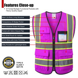 HATAUNKI Reflective Safety Vest for Men Women Hi Vis Vest with 8 Pockets High Visibility Mesh Reflective Vest Meets ANSI/ISEA Standards (Purple-07, Medium)